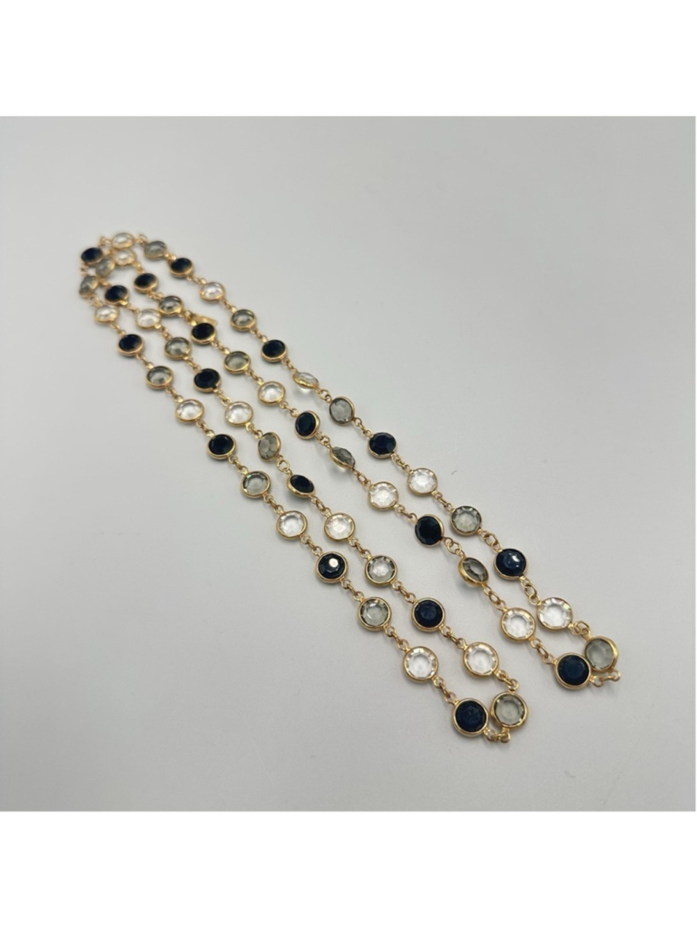 Swarovski Crystal Necklace Clear Smokey Grey & Black Bezel Gold tone 36"